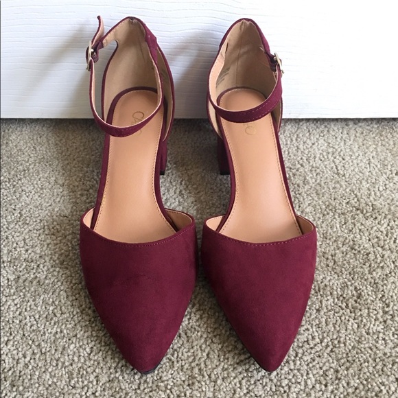 burgundy 2 inch heels